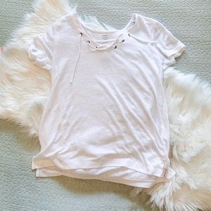 Cross Necked White Tee